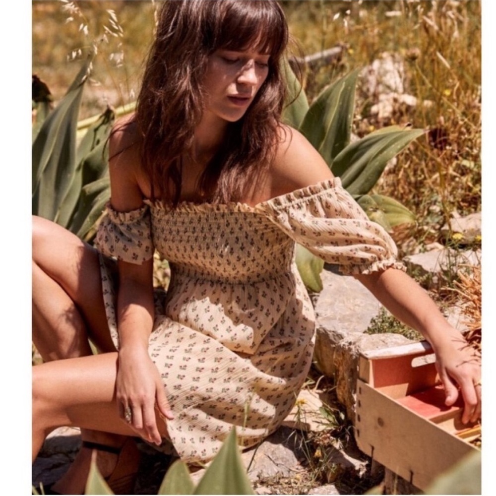 🇫🇷 Sézane Jeanne Tulips Mini Silk Dress, Cream - Picture 6 of 7